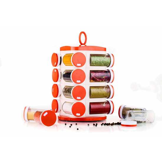 Beezy  Revolving Spice Rack Set, Spice Container, Masala Box, Spice Box, Masala Rack, Trolley Rack (Pack of 16 Jar) 1 Piece Spice Set (Plastic) 