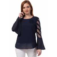 Casual Regular Sleeves Solid Women Navy Blue Top Casual Regular Sleeves Solid Women Navy Blue Top