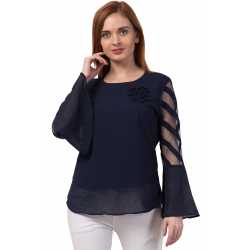 Casual Regular Sleeves Solid Women Navy Blue Top Casual Regular Sleeves Solid Women Navy Blue Top