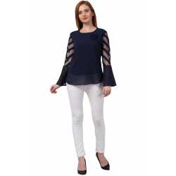 Casual Regular Sleeves Solid Women Navy Blue Top Casual Regular Sleeves Solid Women Navy Blue Top
