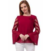 Casual Regular Sleeves Solid Women Red Top Casual Regular Sleeves Solid Women Red Top