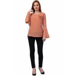 Casual Regular Sleeves Solid Women Orange Top Casual Regular Sleeves Solid Women Orange Top