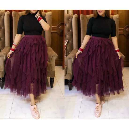 Solid Flared Wine Skirt for Girls/Women