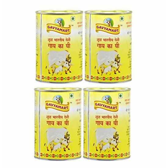Gavyamart Indian A2 Cow Ghee 100% Pure Non GMO - Made of kankrej Organic Cow Ghee (Pack of 4) 