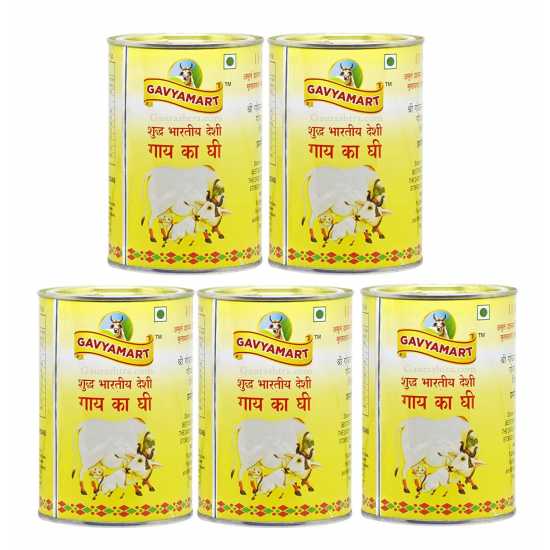 Gavyamart Indian A2 Cow Ghee 100% Pure Non GMO - Made of kankrej Organic Cow Ghee (Pack of 5) 