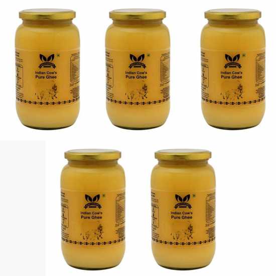 GAVYAMART Indian Cow's Pure Desi Ghee | Oldest Indian Bread Kankrej Cow's A2 Ghee Glass Jar | Pure, Natural & Healthy | Lab Tested (1 Ltr, Pack of 5) 