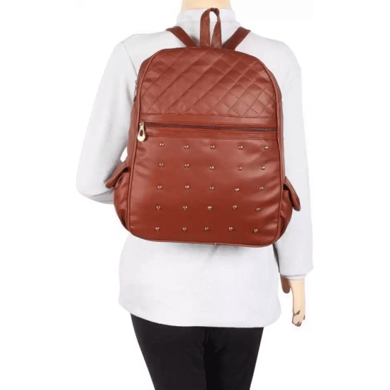 Brown PU Leather Backpack for Laptop