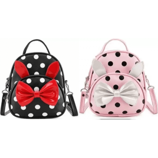 PU Leather Backpack for School Student (Combo Offer - Black & Pink)