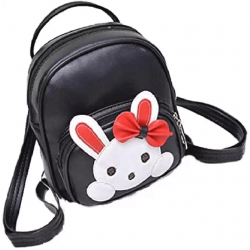 Black PU Leather Backpack for School Student 