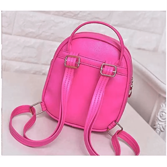 Pink PU Leather Backpack for School Student 