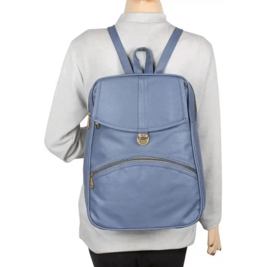 Blue PU Leather Backpack for Laptop & I Pad