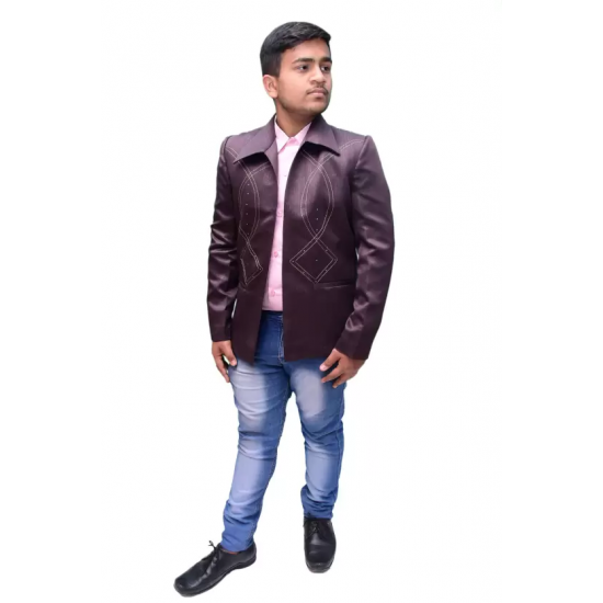 KMP Fashion Self Design Single Breasted Casual Men Blazer (Brown)