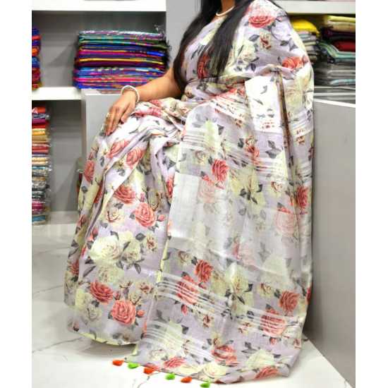 Pure Linen Digital Print Saree