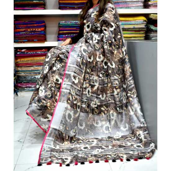 Pure Linen Digital Print Saree