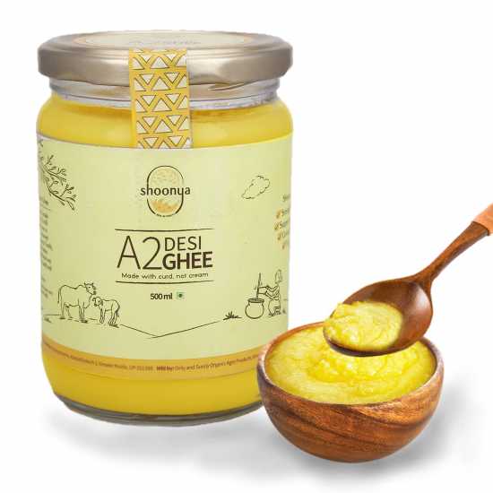 Shoonya Desi A2 Cow Ghee | 100% Desi Cow | Vedic Bilona Method | Authentic and Traditional - 500 Ml Glass Bottle 