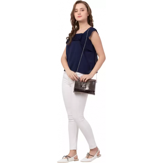 Casual No Sleeve Solid Women Navy Blue Top