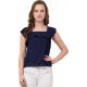 Casual No Sleeve Solid Women Navy Blue Top