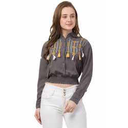 Grey Casual Wear Stylish Embroidered Full Shirt for Girls/Women  Grey Casual Wear Stylish Embroidered Full Shirt for Girls/Women