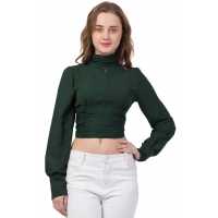 Dark Green Partywear Turtleneck Stylish Top for Girls/Women 