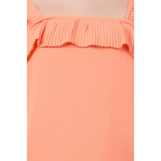 Casual No Sleeve Solid Women Peach Top