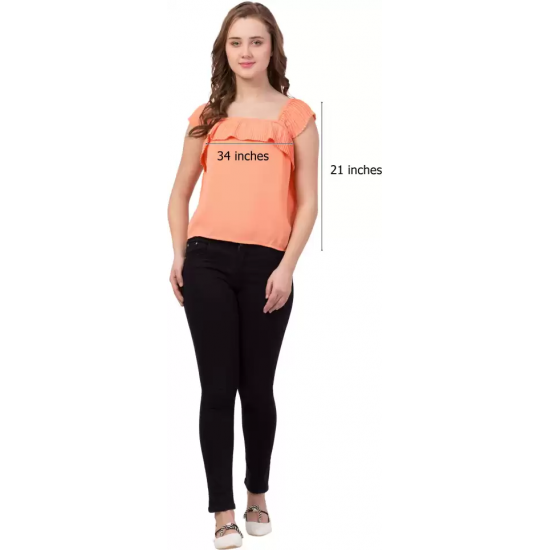Casual No Sleeve Solid Women Peach Top
