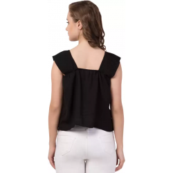 Casual No Sleeve Solid Women Black Top Casual No Sleeve Solid Women Black Top