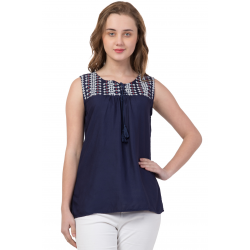 Casual Sleeveless Solid Women Blue Top Casual Sleeveless Solid Women Blue Top