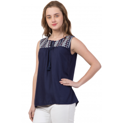 Casual Sleeveless Solid Women Blue Top Casual Sleeveless Solid Women Blue Top