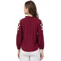 Casual Long Sleeve Maroon Rayon Embroidered Top Casual Long Sleeve Maroon Rayon Embroidered Top