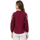 Casual Long Sleeve Maroon Rayon Embroidered Top