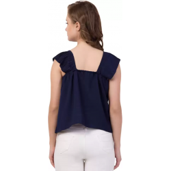 Casual No Sleeve Solid Women Navy Blue Top Casual No Sleeve Solid Women Navy Blue Top