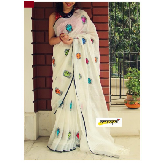 Beautiful Embroidered Designer Linen by Linen Saree Beautiful Embroidered Designer Linen by Linen Saree