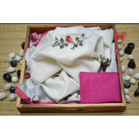 Beautiful Embroidered Designer Linen by Linen Saree Beautiful Embroidered Designer Linen by Linen Saree