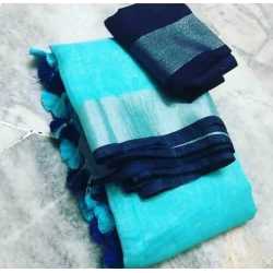 100% Pure Linen by Linen Saree with Running Blouse Piece