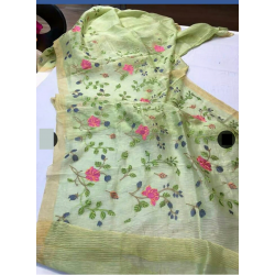 Silk Linen Saree with Beautiful Embroidered Design and Running Blouse Piece Silk Linen Saree with Beautiful Embroidered Design and Running Blouse Piece