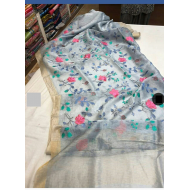 Silk Linen Saree with Beautiful Embroidered Design and Running Blouse Piece Silk Linen Saree with Beautiful Embroidered Design and Running Blouse Piece
