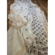 Silk Linen Saree with Beautiful Embroidered Design and Running Blouse Piece Silk Linen Saree with Beautiful Embroidered Design and Running Blouse Piece