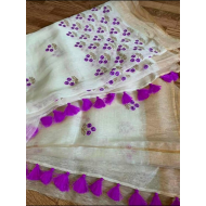 Silk Linen Saree with Beautiful Embroidered Design and Running Blouse Piece Silk Linen Saree with Beautiful Embroidered Design and Running Blouse Piece
