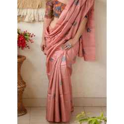 Tussar Ghicha Silk Saree with Beautiful Embroidered Design and Running Blouse Piece Tussar Ghicha Silk Saree with Beautiful Embroidered Design and Running Blouse Piece