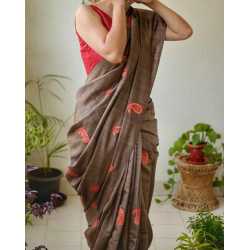 Tussar Ghicha Silk Saree with Beautiful Embroidered Design and Running Blouse Piece Tussar Ghicha Silk Saree with Beautiful Embroidered Design and Running Blouse Piece