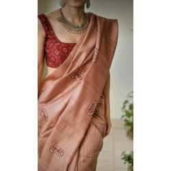 Tussar Ghicha Silk Saree with Beautiful Embroidered Design and Running Blouse Piece Tussar Ghicha Silk Saree with Beautiful Embroidered Design and Running Blouse Piece