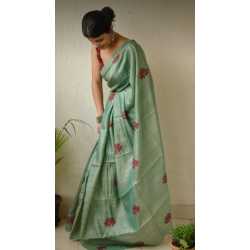 Tussar Ghicha Silk Saree with Beautiful Embroidered Design and Running Blouse Piece Tussar Ghicha Silk Saree with Beautiful Embroidered Design and Running Blouse Piece