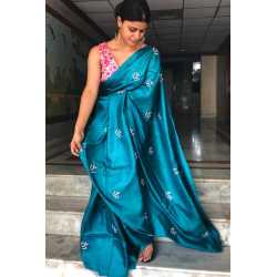Tussar Ghicha Silk Saree with Beautiful Embroidered Design and Running Blouse Piece Tussar Ghicha Silk Saree with Beautiful Embroidered Design and Running Blouse Piece