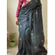 Tussar Ghicha Silk Saree with Beautiful Embroidered Design and Running Blouse Piece