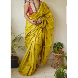 Tussar Ghicha Silk Saree with Beautiful Embroidered Design and Running Blouse Piece Tussar Ghicha Silk Saree with Beautiful Embroidered Design and Running Blouse Piece