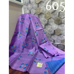 Tussar Ghicha Silk Saree with Beautiful Embroidered Design and Running Blouse Piece Tussar Ghicha Silk Saree with Beautiful Embroidered Design and Running Blouse Piece