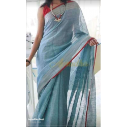 100% Pure Linen by Linen Saree with Running Blouse Piece