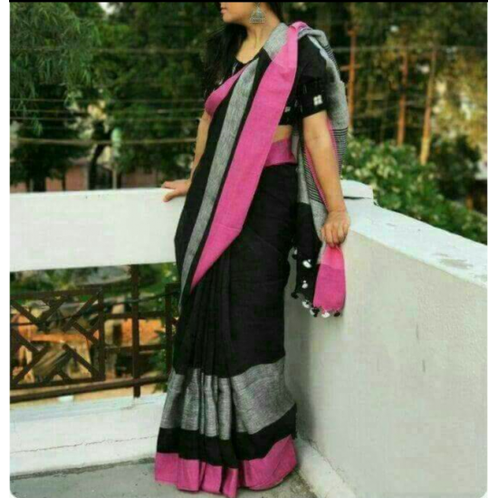 100% Pure Linen by Linen Saree with Running Blouse Piece 100% Pure Linen by Linen Saree with Running Blouse Piece