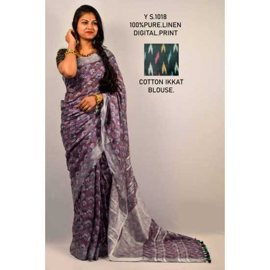 100% Pure Linen by Linen Digital Print Saree 100% Pure Linen by Linen Digital Print Saree