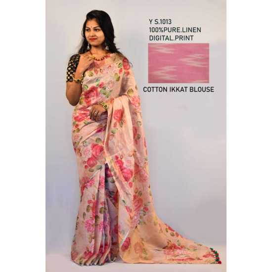 100% Pure Linen by Linen Digital Print Saree 100% Pure Linen by Linen Digital Print Saree